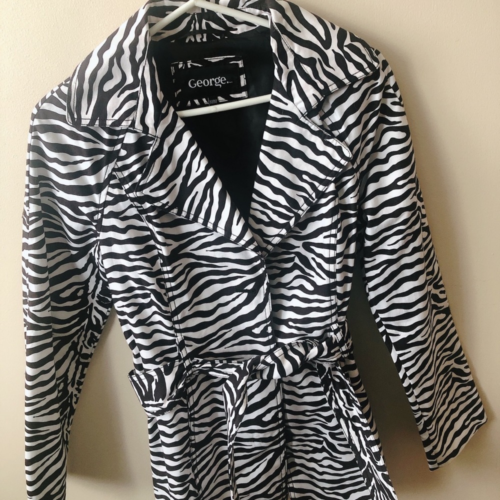 🦓ZEBRA Pattern Belted Trench Coat Jacket 🖤🤍 - Picture 2 of 8